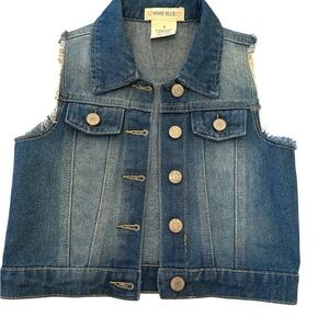 Blue Denim Vest with Classic Styling and Distressed Finish, NWOT.